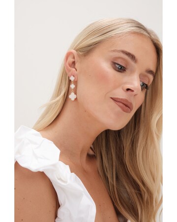 Mood Gold Mother Of Pearl Clover Linear Drop Earrings