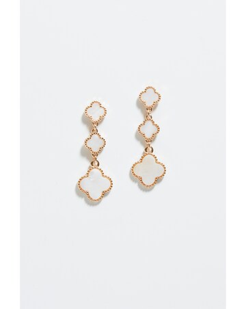 Mood Gold Mother Of Pearl Clover Linear Drop Earrings