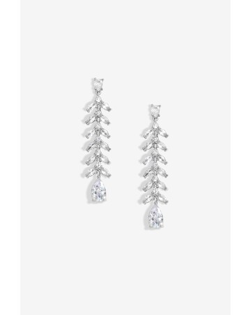 Jon Richard Rhodium Plated CZ Rhodium Plated Leaf Earrings - Gift Boxed