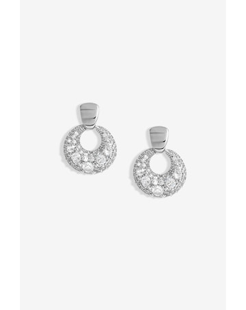 Jon Richard Rhodium Plated Polished And Micro Pave Door Knocker Earrings