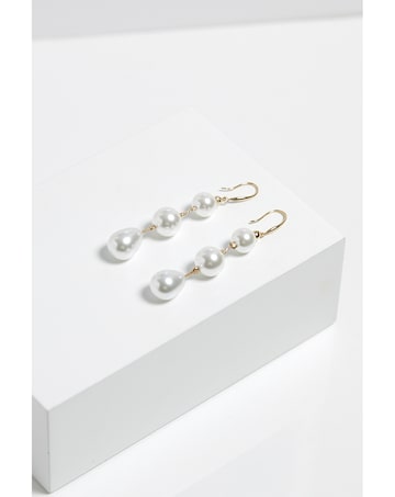 Mood Gold Pearl Linear Three Drop Earrings