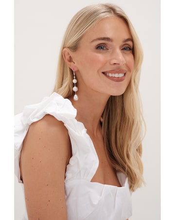 Mood Gold Pearl Linear Three Drop Earrings