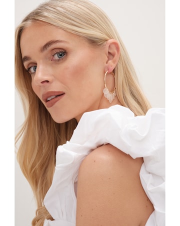 Mood Gold White Shell Charm Hoop Earrings
