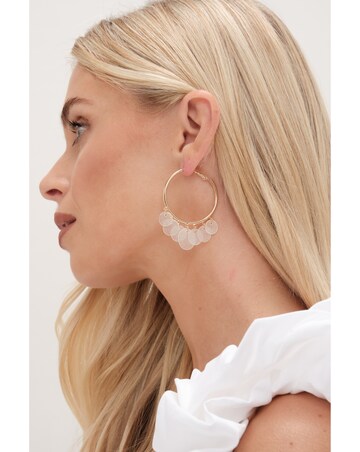Mood Gold White Shell Charm Hoop Earrings
