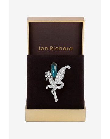 Jon Richard Silver Plated And Blue Floral Brooch - Gift Boxed
