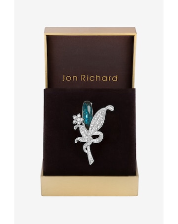 Jon Richard Silver Plated And Blue Floral Brooch - Gift Boxed
