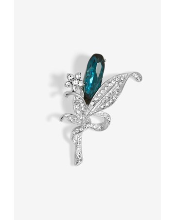 Jon Richard Silver Plated And Blue Floral Brooch - Gift Boxed