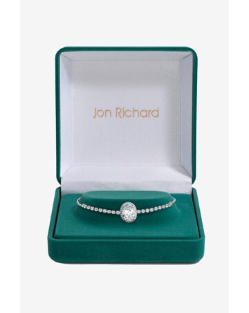 Jon Richard Rhodium Plated CZ Micro Pave Oval Toggle Bracelet - Gift Boxed