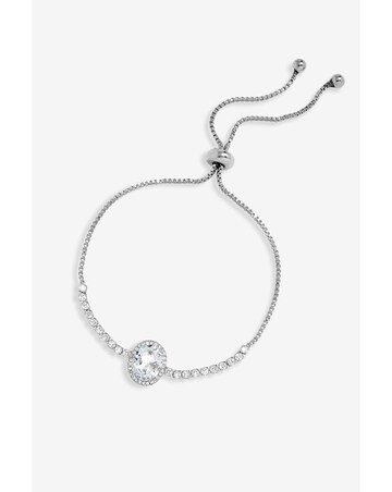 Jon Richard Rhodium Plated CZ Micro Pave Oval Toggle Bracelet - Gift Boxed