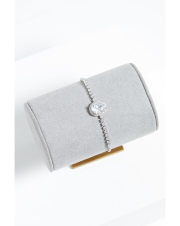 Jon Richard Rhodium Plated CZ Micro Pave Oval Toggle Bracelet - Gift Boxed
