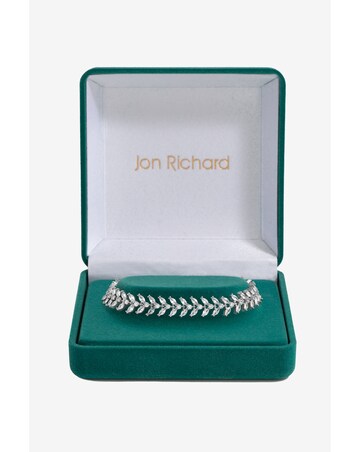 Jon Richard Rhodium Plated Cubic Zirconia Leaf Bracelet - Gift Boxed