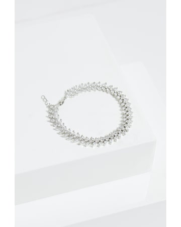 Jon Richard Rhodium Plated Cubic Zirconia Leaf Bracelet - Gift Boxed