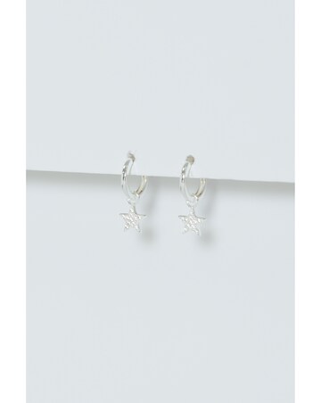 Simply Silver Sterling Silver 925 Pave Star Huggie Hoop Earrings
