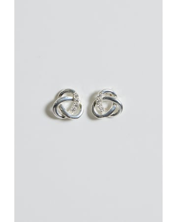 Simply Silver Sterling Silver 925 Polished Cubic Zirconia Woven knot Studs