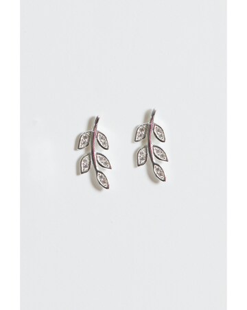 Simply Silver Sterling Silver 925 Cubic Zirconia Leaf Stud Earrings