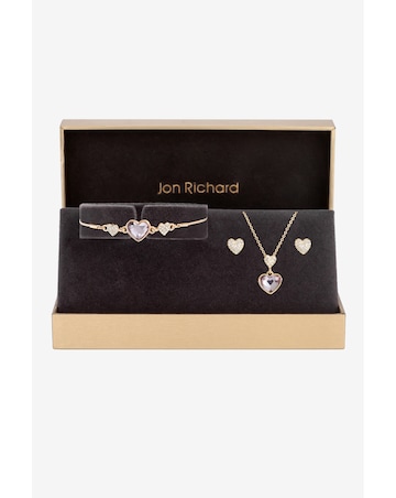Jon Richard Rose Gold Plated Pave Heart Drop Trio Set - Gift Boxed