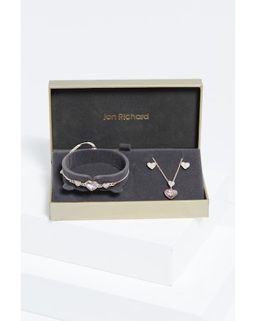 Jon Richard Rose Gold Plated Pave Heart Drop Trio Set - Gift Boxed