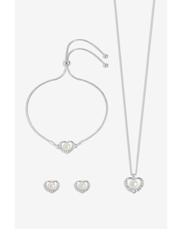 Jon Richard Silver Plated Pearl And Crystal Heart Trio Set - Gift Boxed