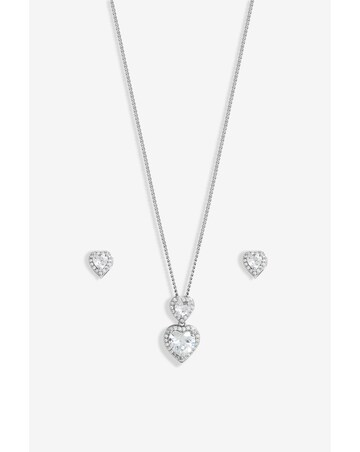 Jon Richard Rhodium Plated Cubic Zirconia Halo Double Heart Set - Gift Boxed