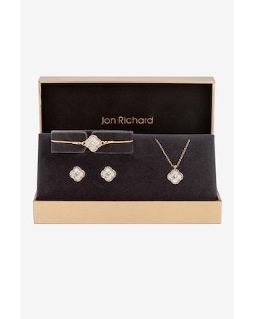 Jon Richard Gold Plated Crystal Clover Trio Set - Gift Boxed