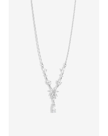 Jon Richard Rhodium Plated Cubic Zirconia Floral Y Necklace