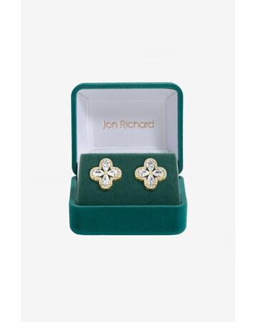 Jon Richard Gold Plated Cubic Zirconia Clover Stud Earrings - Gift Boxed