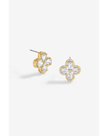 Jon Richard Gold Plated Cubic Zirconia Clover Stud Earrings - Gift Boxed