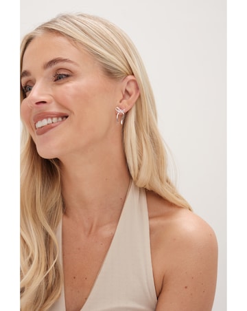 Simply Silver Sterling Silver 925 Polished and Pave Bow Stud Earrings