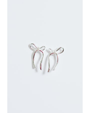 Simply Silver Sterling Silver 925 Polished and Pave Bow Stud Earrings