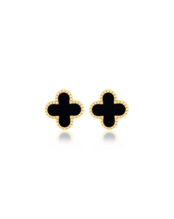 9ct Yellow Gold Onyx Petal Stud Earrings