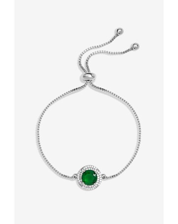 Jon Richard Rhodium Plated CZ Emerald Halo Toggle Bracelet - Gift Boxed