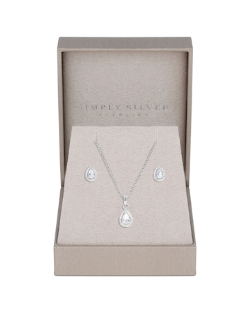 Simply Silver Sterling Silver 925 Cubic Zirconia Halo Teardrop Set - Gift Boxed