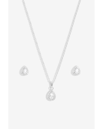 Simply Silver Sterling Silver 925 Cubic Zirconia Halo Teardrop Set - Gift Boxed