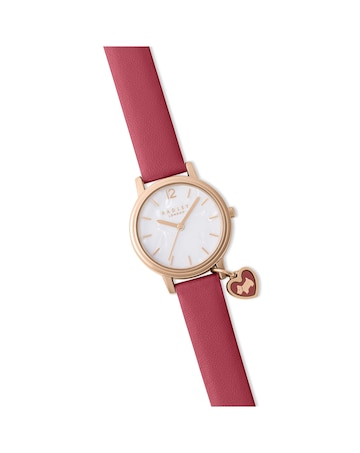 Radley Rose Gold Plated Mother of Pearl Flamingo Leather Strap Watch