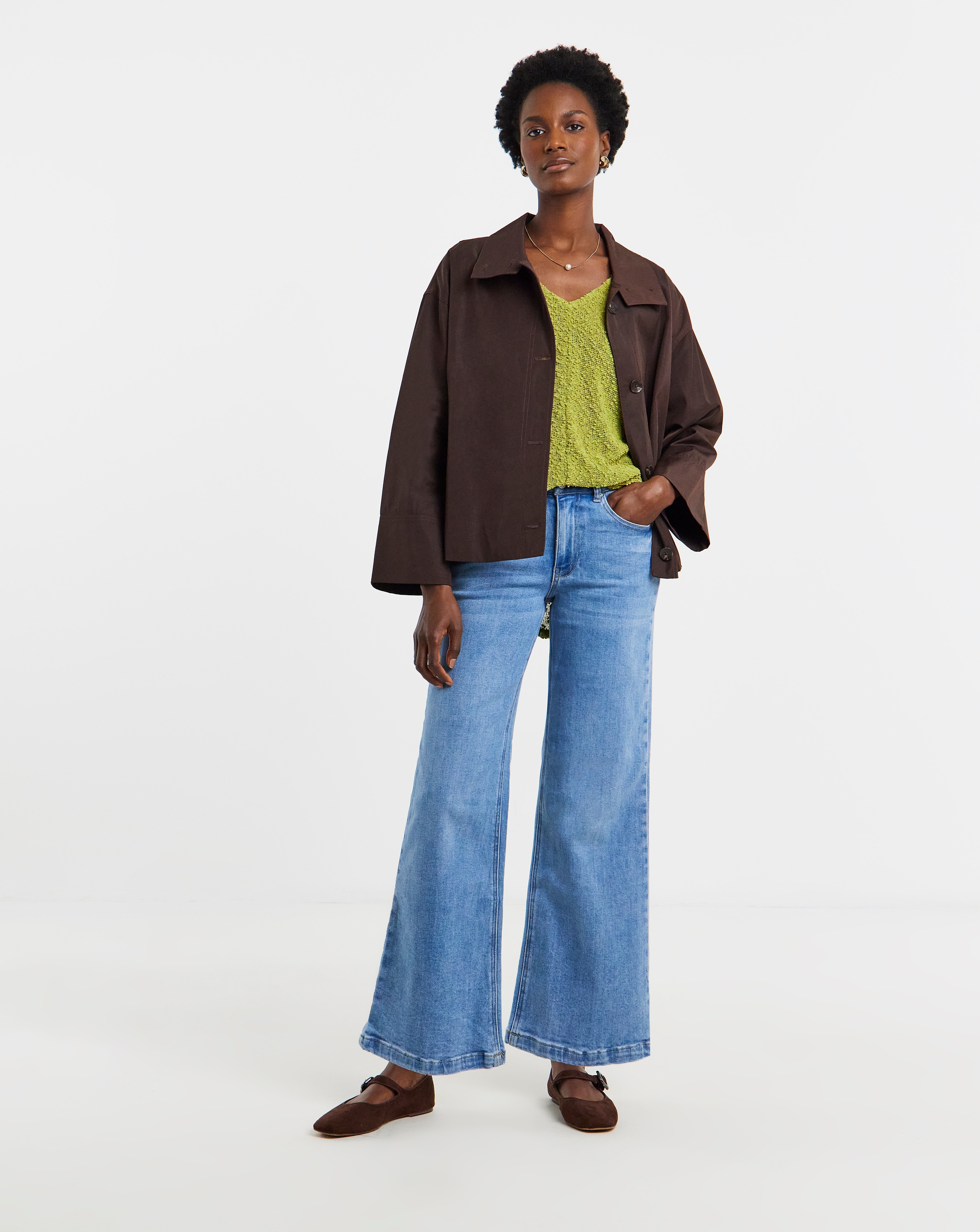 Boucle V-Neck Short Sleeve Top