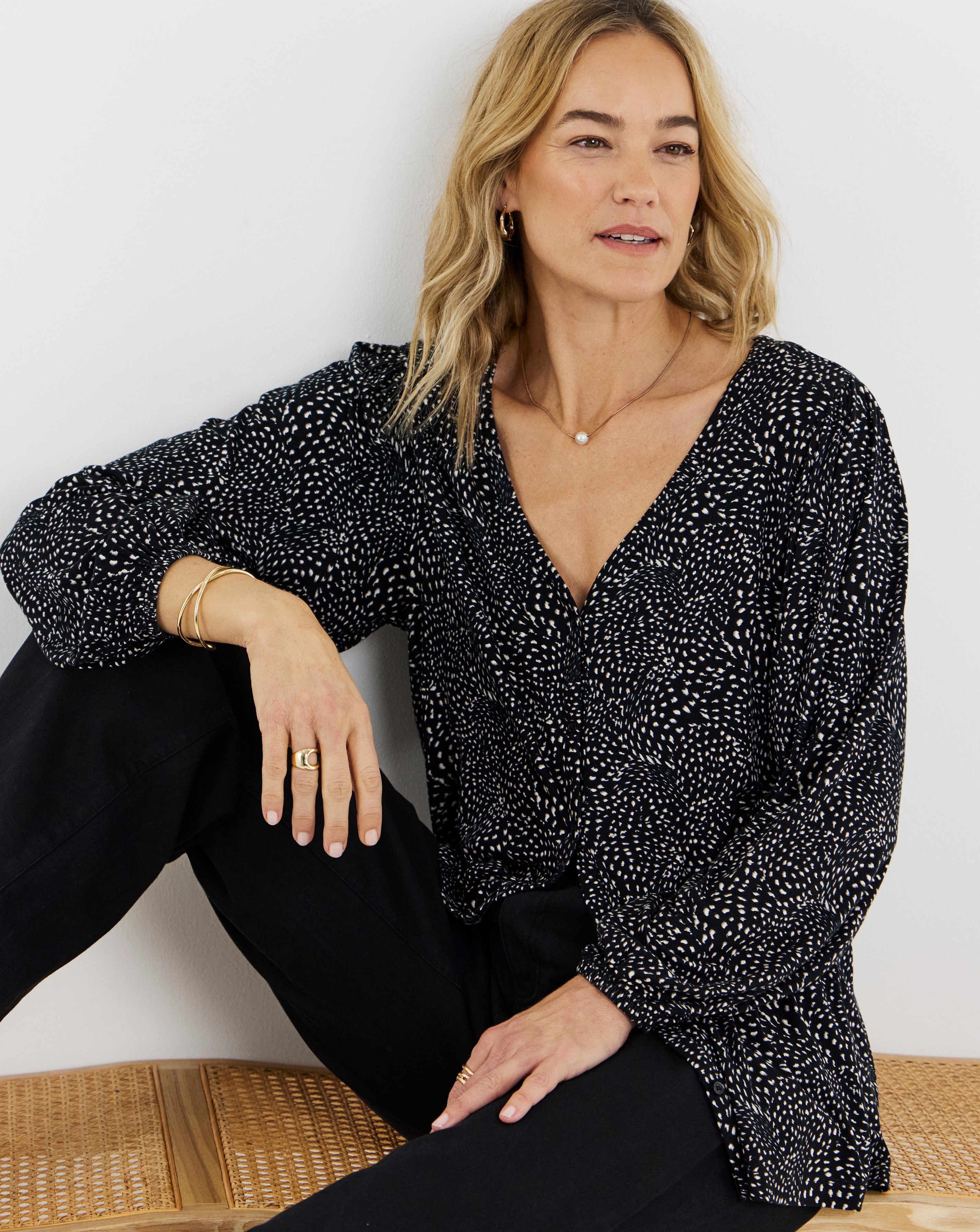 Button Front Long Sleeve Top