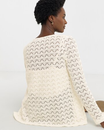 Cream Crochet V-Neck Cardigan