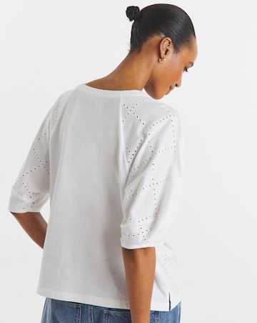 Broderie Crew Neck Lantern Sleeve Top