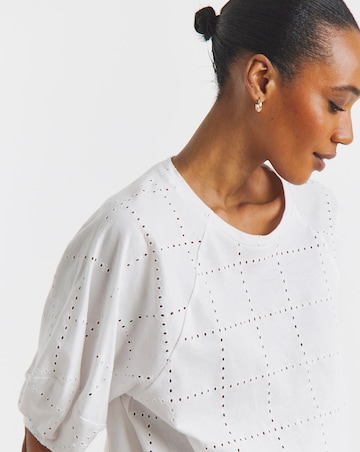Broderie Crew Neck Lantern Sleeve Top