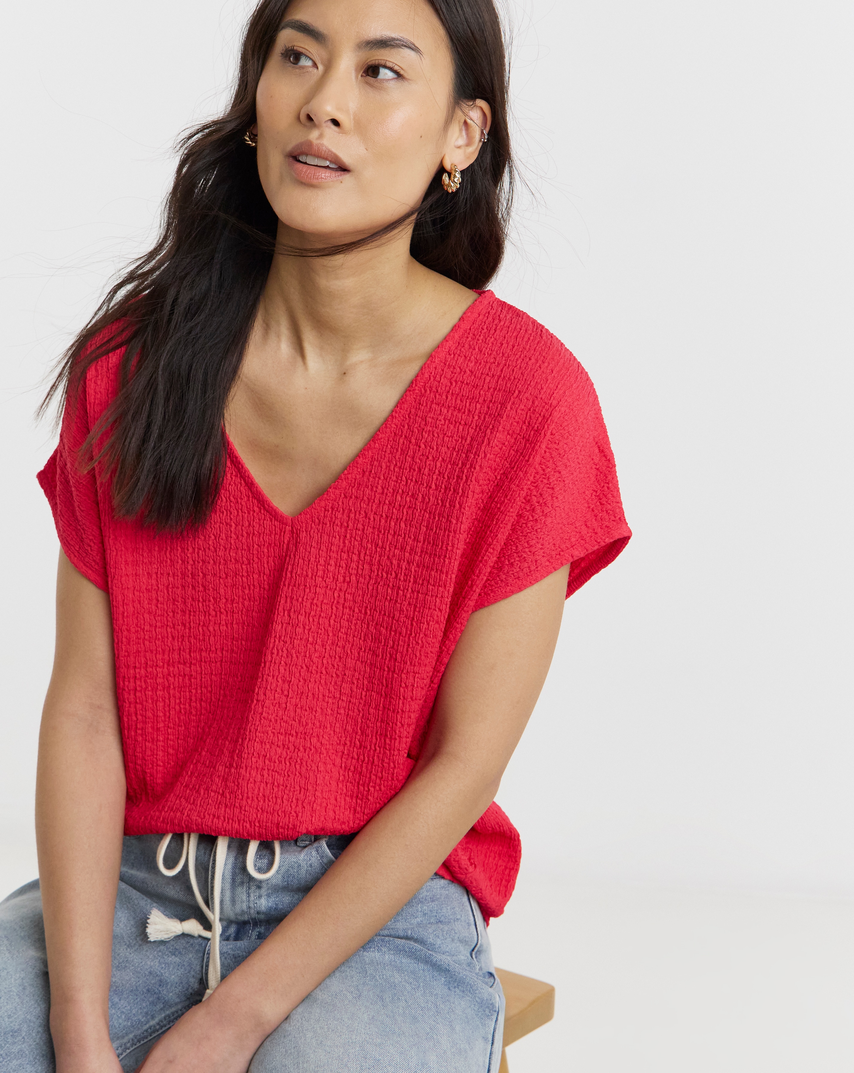 Textured V-Neck Top