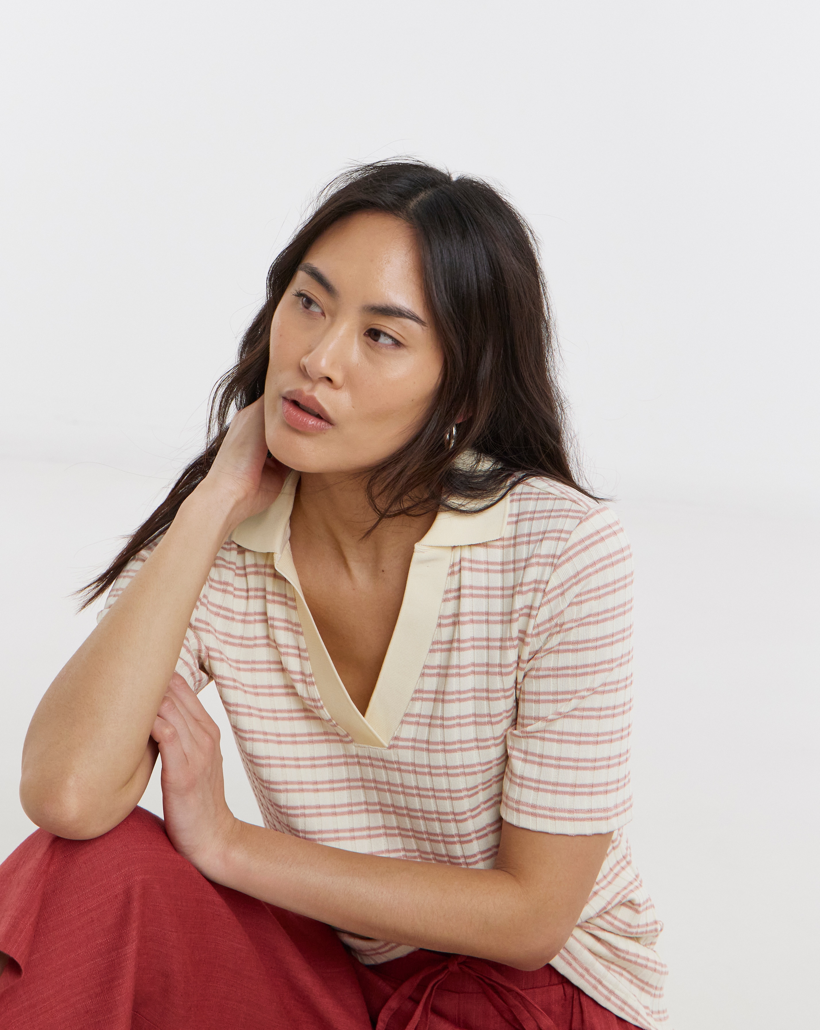 New In - Stripe Polo Half Sleeve Top