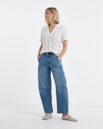 Off White Bubble Texture Collared Top