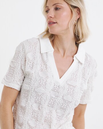 Off White Bubble Texture Collared Top