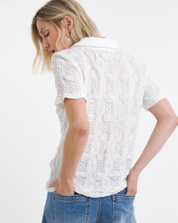 Off White Bubble Texture Collared Top