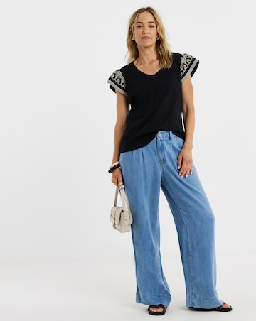 V-Neck Embroidered Sleeve T-Shirt