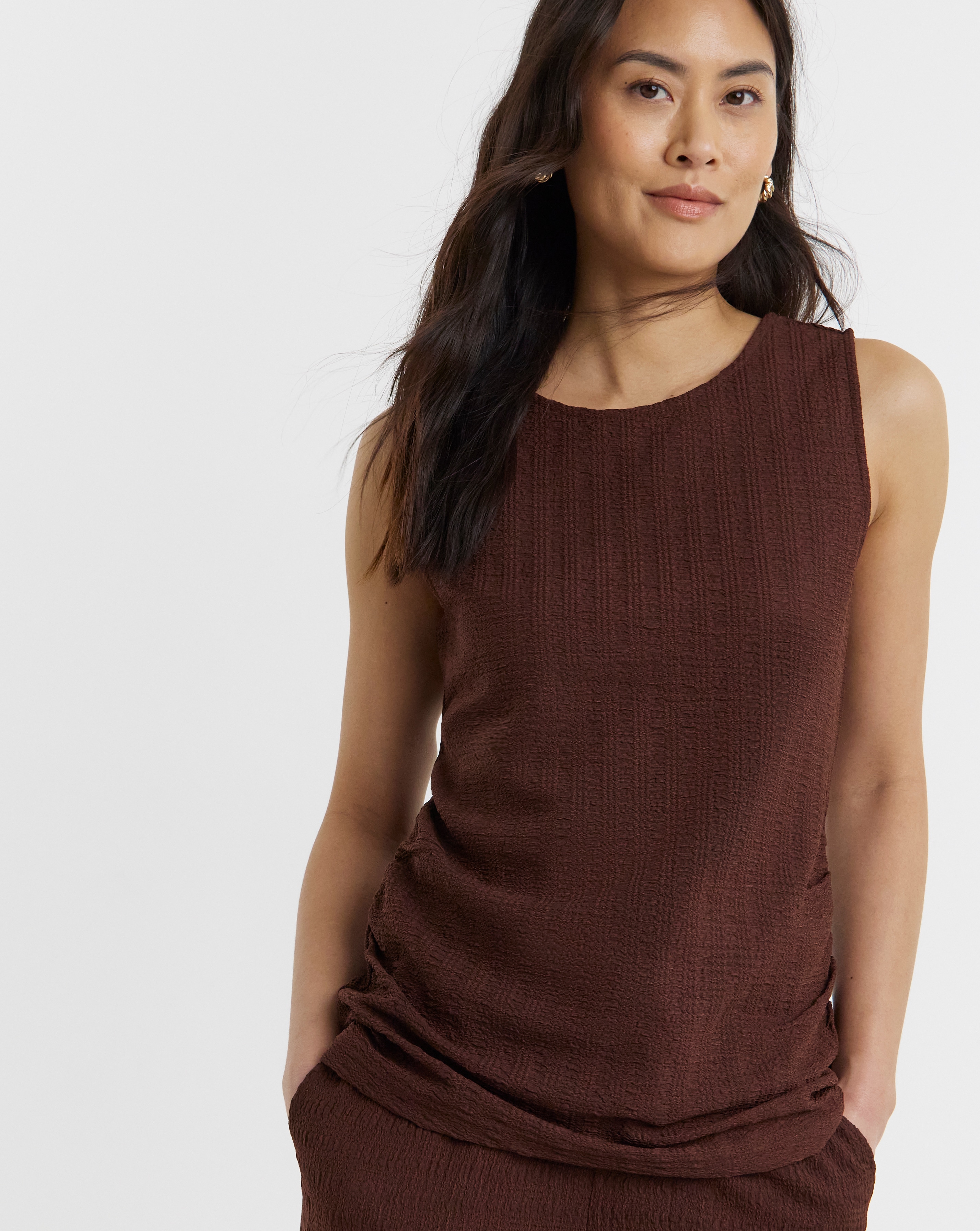 New In - Textured Ruched Side Top