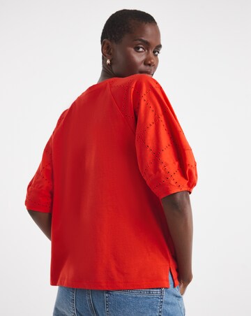 Broderie Crew Neck Lantern Sleeve Top