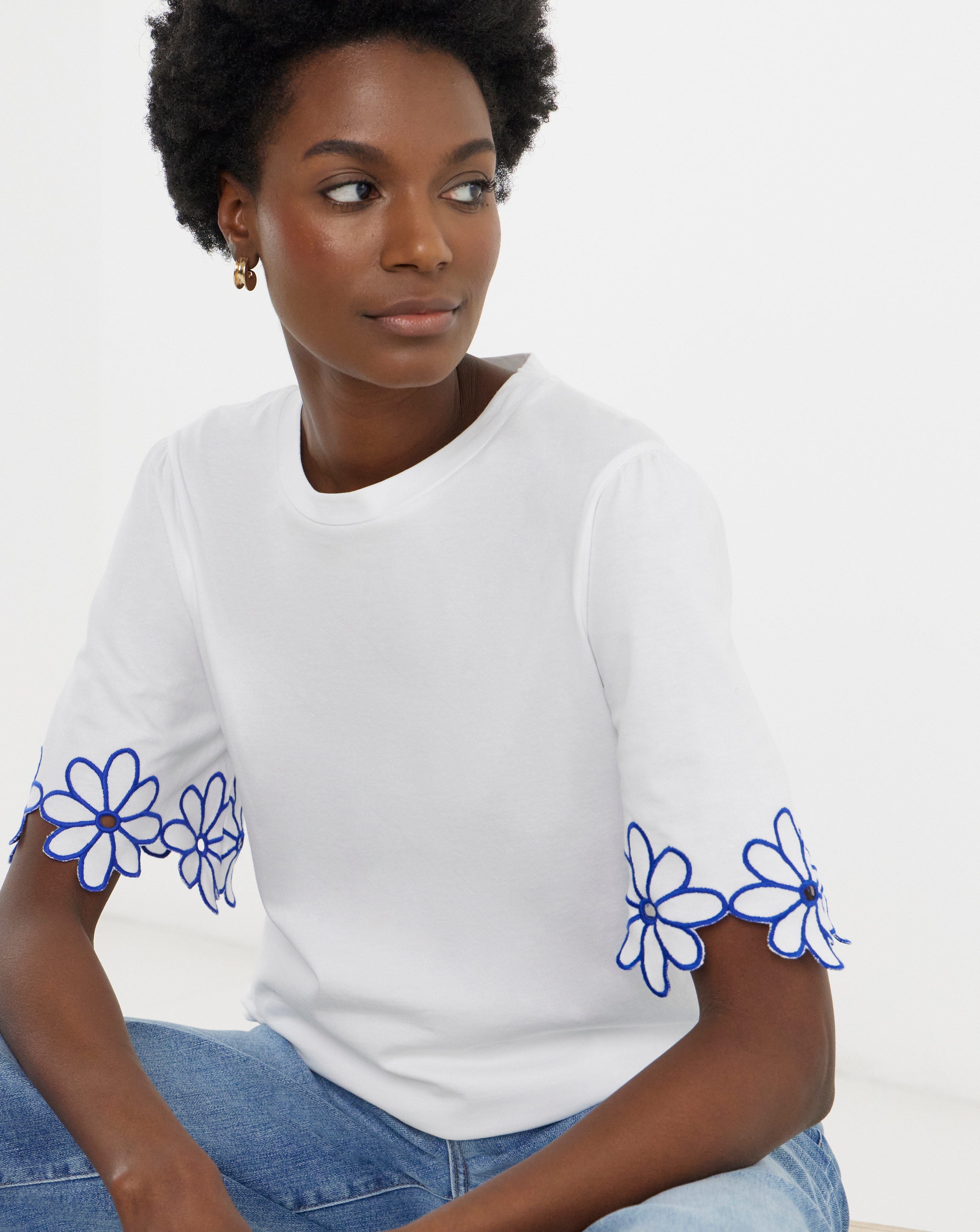 Flower Sleeve Longline T-Shirt