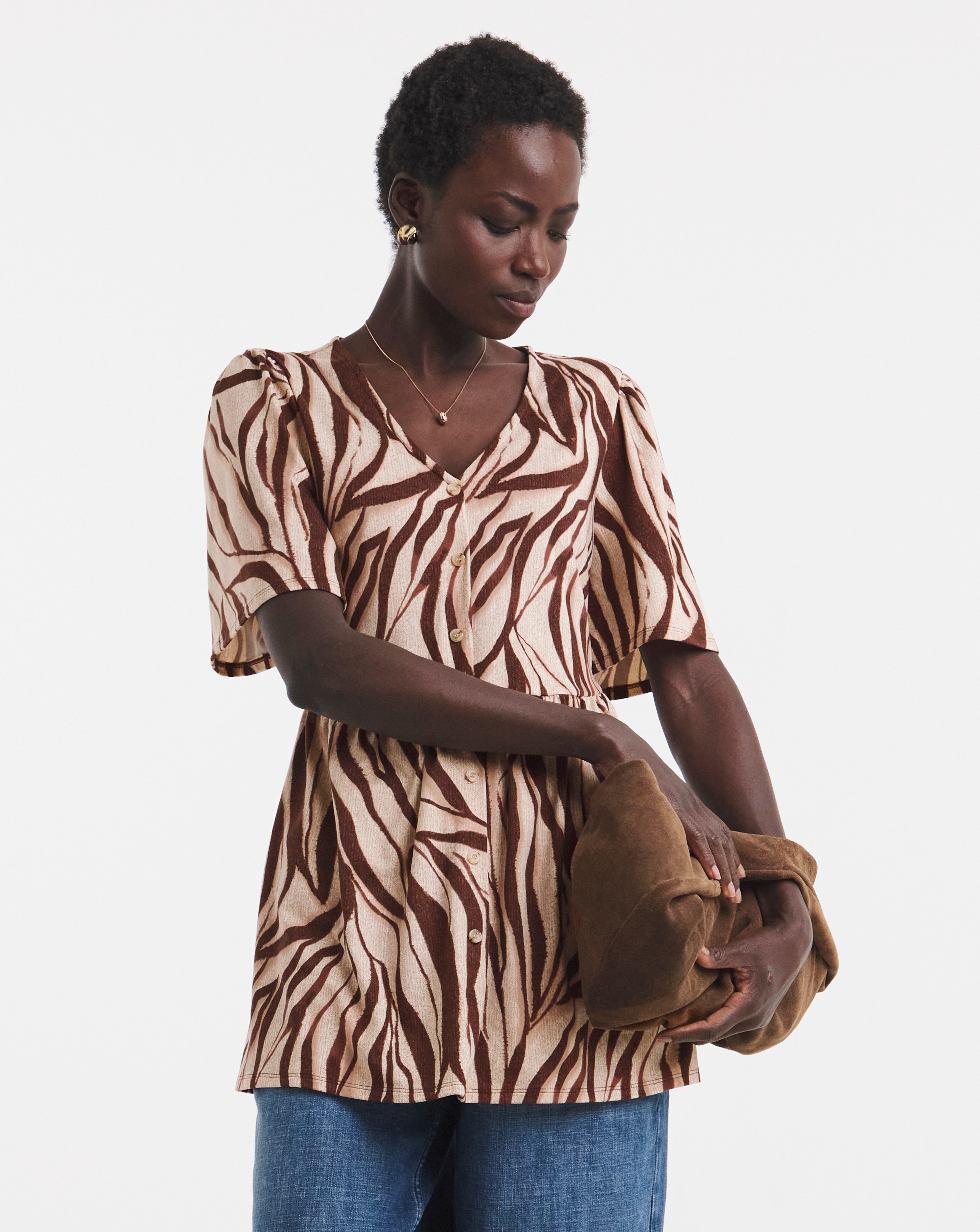 New In - Button Front Angel Sleeve Top Longline