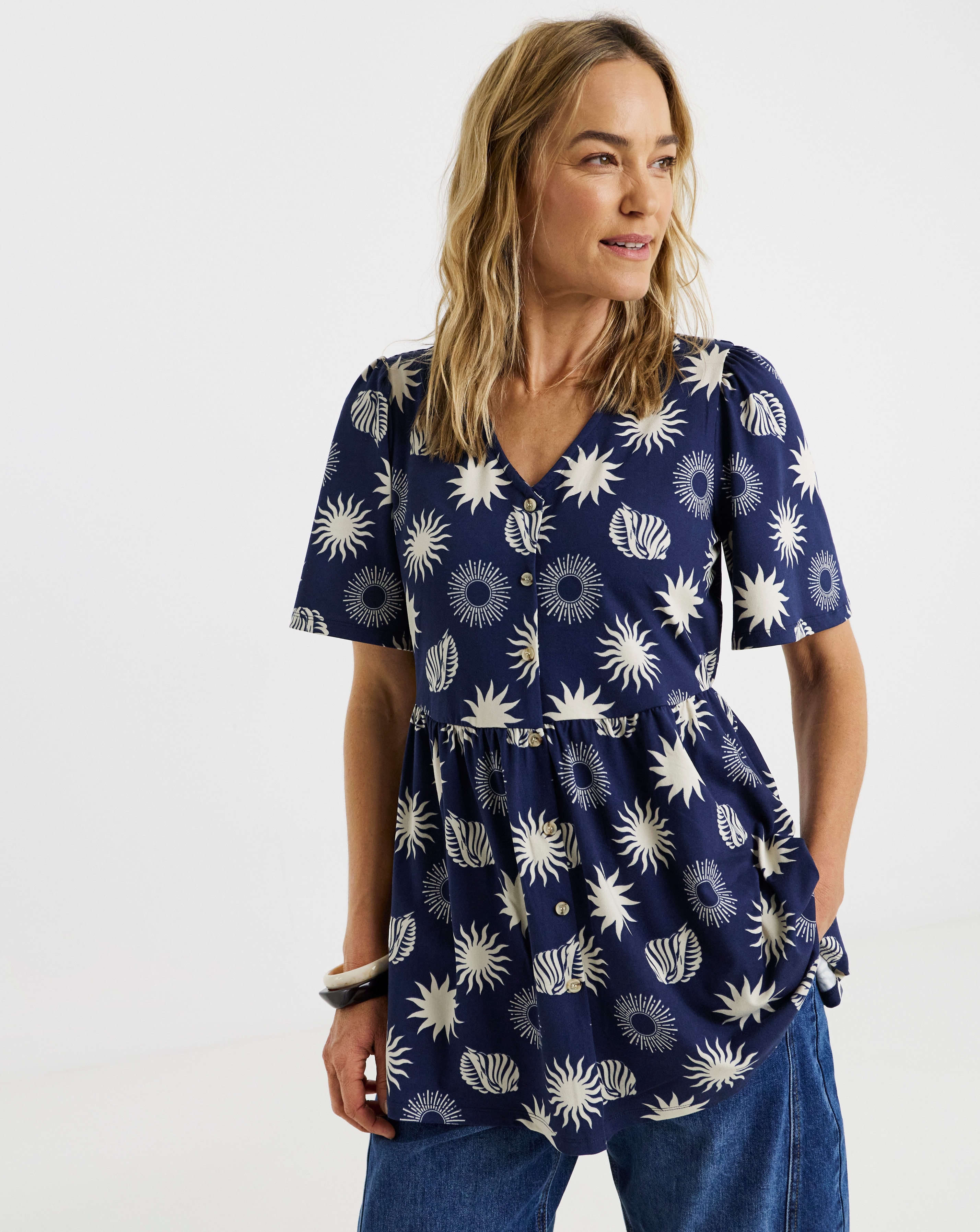 New In - Button Front Angel Sleeve Top Longline